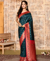 Marine Blue Meenakari Katan Silk Saree